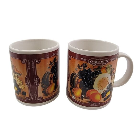 CURRIER &IVES Houston Harvest Early Winter 12 Oz Ceramic Cup Mug Fruit Graphic - Picture 2 of 16